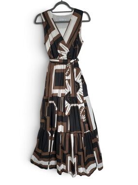 CIVICO 51 Made in Italy Geometric Print Tiered Cotton Maxi Dress Size M